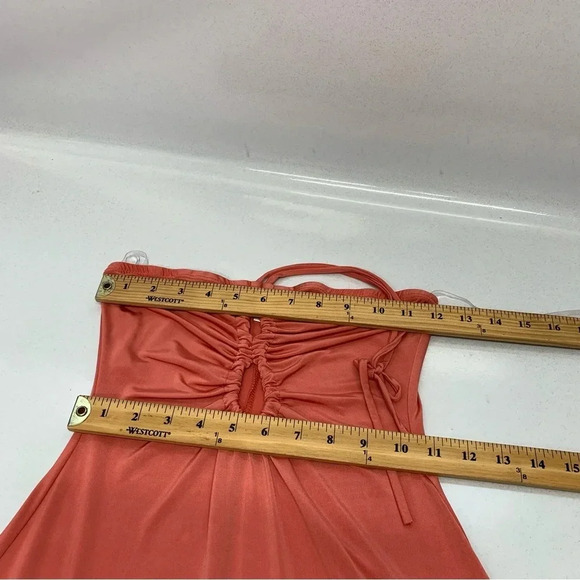 Sincerely Jules Dress Small Y2K  Halter Key Hole Midi Strapless Orange Stretch - Picture 8 of 9
